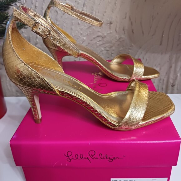 NIB! Lilly Pulitzer gold Natalie kitten heel sandal - Picture 3 of 5